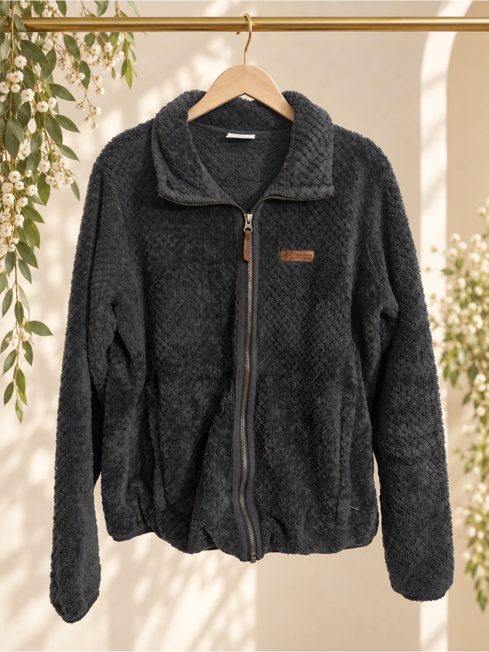 Columbia Fire Side II Sherpa Fleece Jacket Women’s L Gray Full Zip AL1086